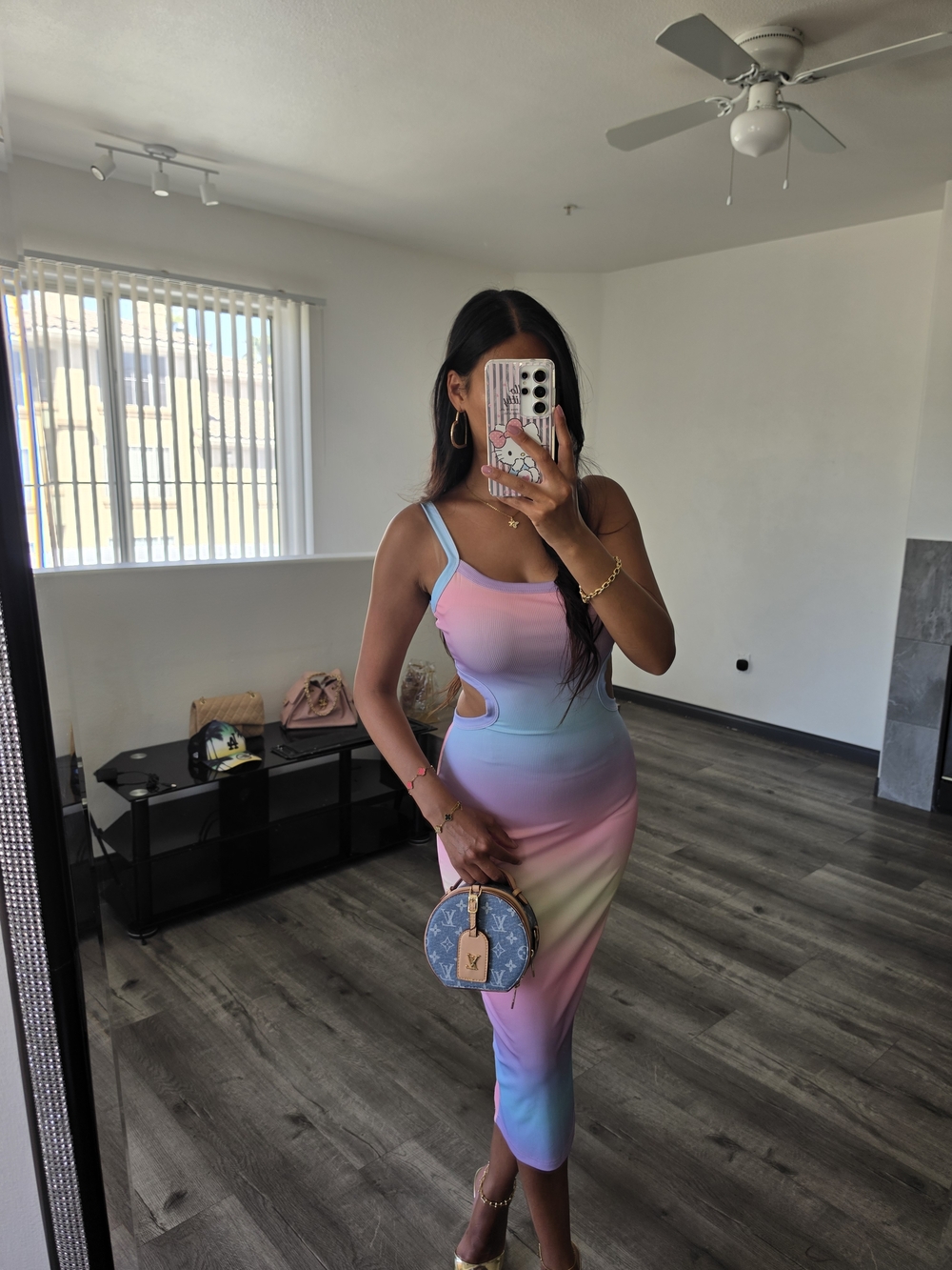 Sleeveless Pastel Gradient Bodycon Midi Dress - Multi - Picture 10 of 12
